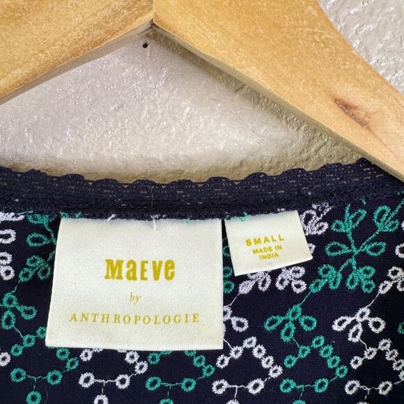 Maeve Anthropologie Embroidered Tank Top Blouse Womens Small Navy Green White - Picture 2 of 13
